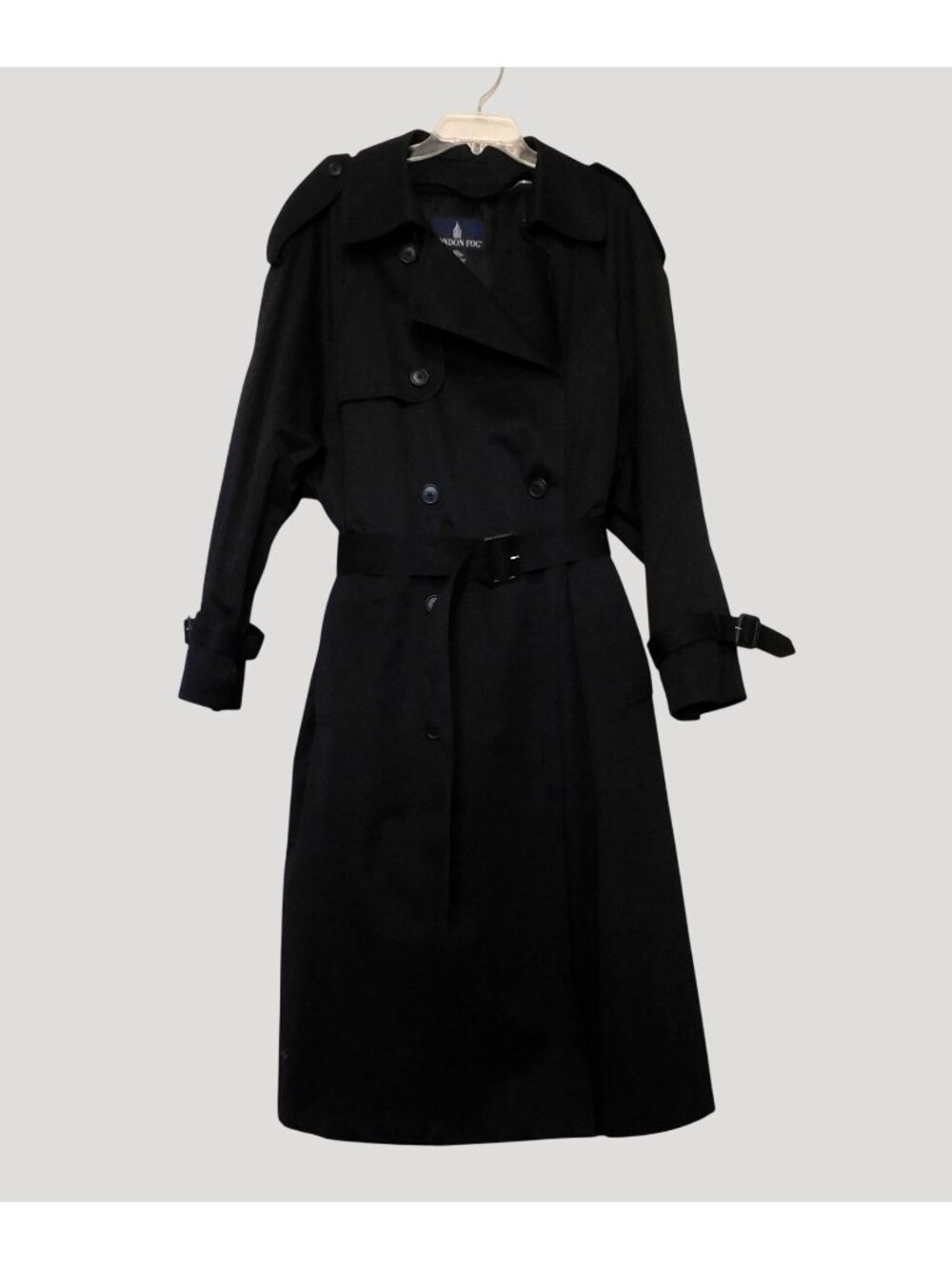 London Fog Double-Breasted Trench Coat Mens 44 Short Black Size